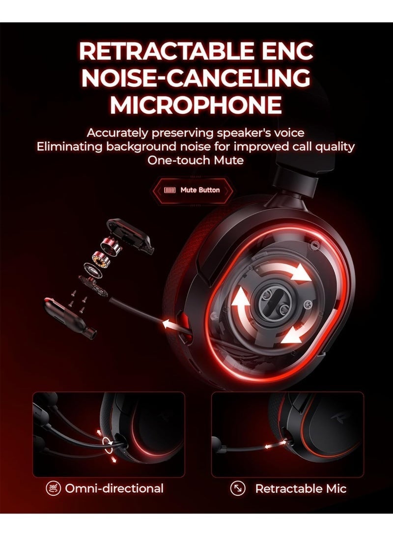 Picun G2 RGB Wireless Gaming Headset, 7.1 Surround Sound,2.4GHz USB Gaming Headphones Bluetooth ENC Noise Canceling Mic, Bluetooth Headset for PC PS5 PS4 Mac Switch - Image 3